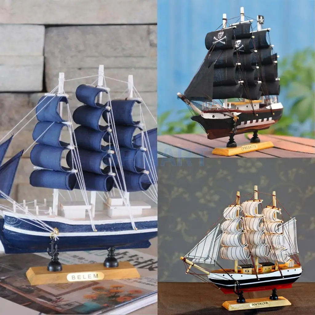 MagiDeal 9.5 Inches Handcrafted Home Decorative Nautical Wooden Pirate Ship Sailboat Boat Model for Kids Children Cool Xmas Gift