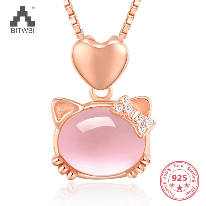925 Sterling Silver Lovely Kitty Clavicle Necklace Women Cute Rose Quartz Pendant Necklace For ladies Girl Gift Jewelry
925 Sterling Silver Lovely Kitty Clavicle Necklace Women Cute Rose Quartz Pendant Necklace For ladies Girl Gift Jewelry