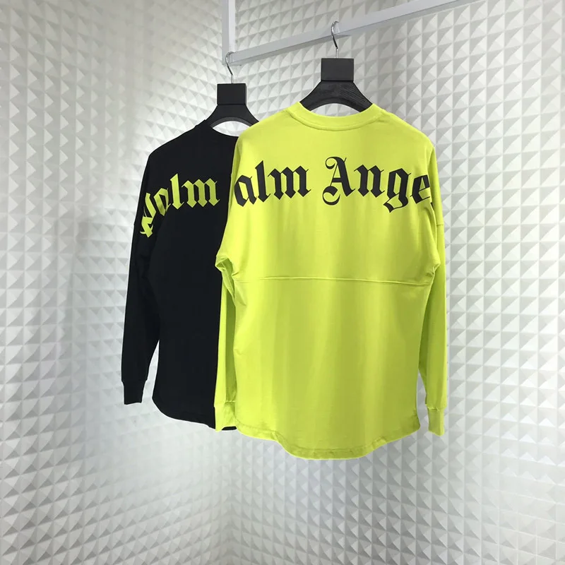 

Palm Angels T-Shirt Men Women Long Sleeve T-Shirt Casual Fashion Palm Angel Round Neck Loose Top Palm Angels Yellow T-Shirt