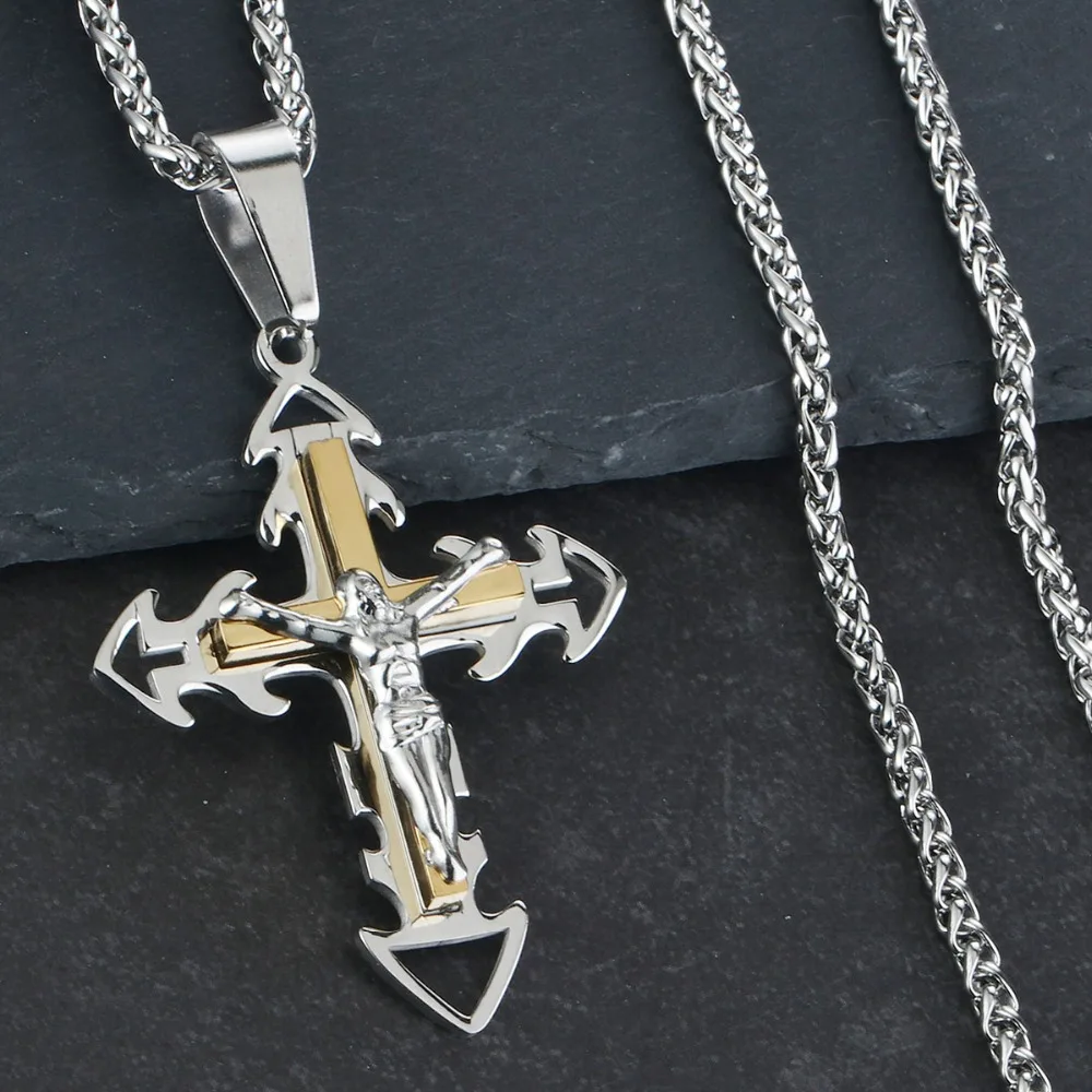 Vintage Stainless Steel Layered Crucifix Jesus Pendants&Necklaces Sword Cross Statement Chain Jewelry for Women Men colar NC117
Vintage Stainless Steel Layered Crucifix Jesus Pendants&Necklaces Sword Cross Statement Chain Jewelry for Women Men colar NC117