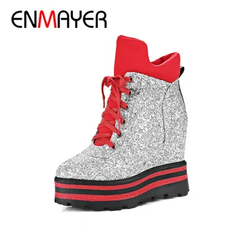 ENMAYER Winter Woman's Shoes Hight Increasing High Heels Ankle Boots Ladies Lace UP Platform Shoes Fashion Wedges Boots CY082
ENMAYER Winter Woman's Shoes Hight Increasing High Heels Ankle Boots Ladies Lace UP Platform Shoes Fashion Wedges Boots CY082