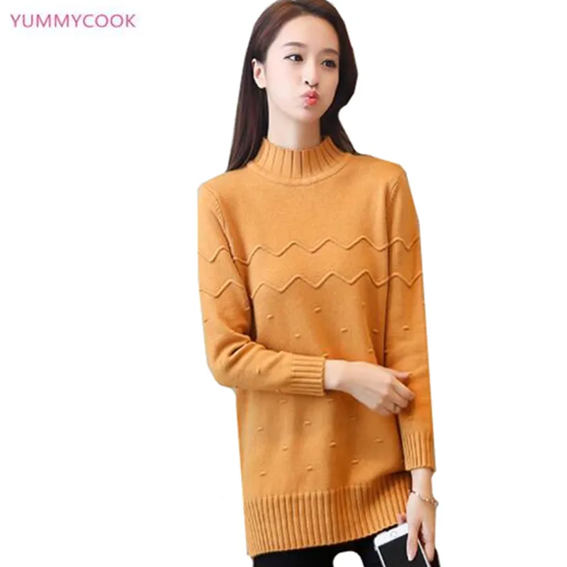 New spring winter half high collar sweater female medium long loose large size knitting casual sleeve 93 | Женская одежда