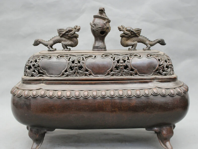 Collectible bronze S1483 14" Marked Chinese Purple Bronze Dragon 4 Foot Elephant Incense Burner Censer
Collectible bronze S1483 14" Marked Chinese Purple Bronze Dragon 4 Foot Elephant Incense Burner Censer