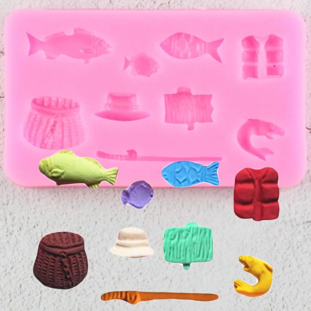 Fish And Fishing Gear Silicone Mold Fondant Chocolate Moulds Candy Cake Molds Embossed Baking Molds DIY Wedding Decoration Tools
Fish And Fishing Gear Silicone Mold Fondant Chocolate Moulds Candy Cake Molds Embossed Baking Molds DIY Wedding Decoration Tools