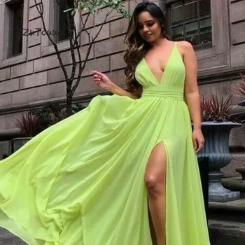 Lemon Green Boho Evening Dress Sexy V Neck Prom Dresses With High Slits Simple Summer Cheap Long Party Dresses For Graduation
Lemon Green Boho Evening Dress Sexy V Neck Prom Dresses With High Slits Simple Summer Cheap Long Party Dresses For Graduation