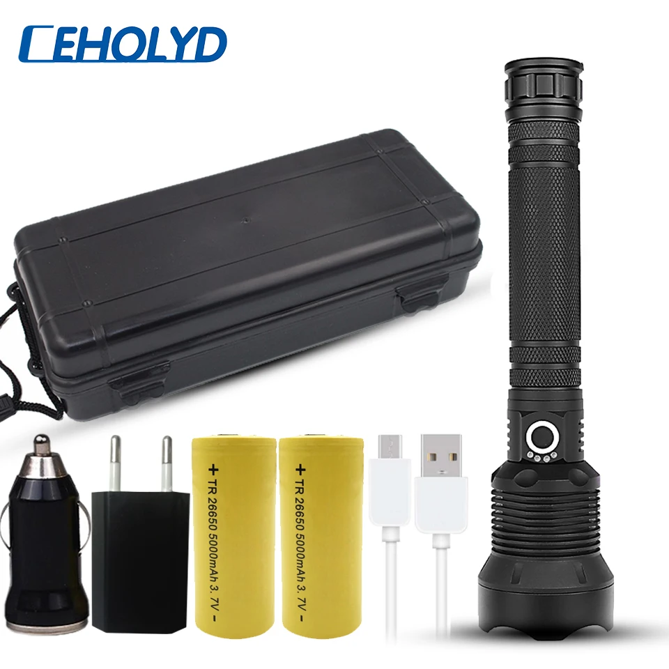 Светодиодный фонарик 4200 люмен xhp70.2 самый мощный 26650 usb xhp70 xhp50 фонарь 18650 охотничий