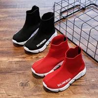 Boys Sneakers Childrens Shoes Fashion Casual Shoes Knitting Kids Shoes Ankle Flats Soft Bottom Red High Top Socks Shoes 26-36# image