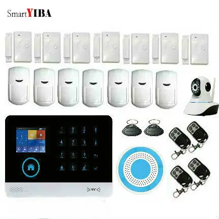 

SmartYIBA SMS GPRS Burglar Alarm Kit PIR Motion Detect Door Sensor WIFI APP Control HD IP Camera GSM Alarma For Home Protection