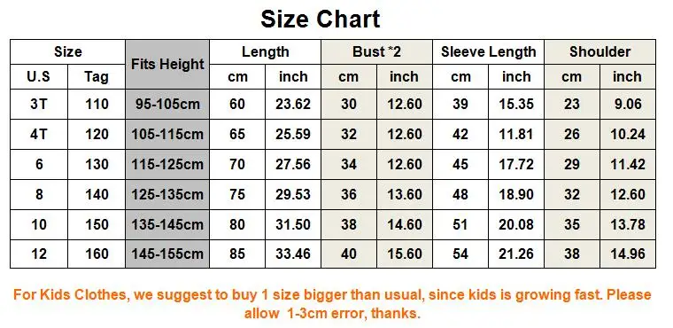 Girls Kids Clothing Size Chart