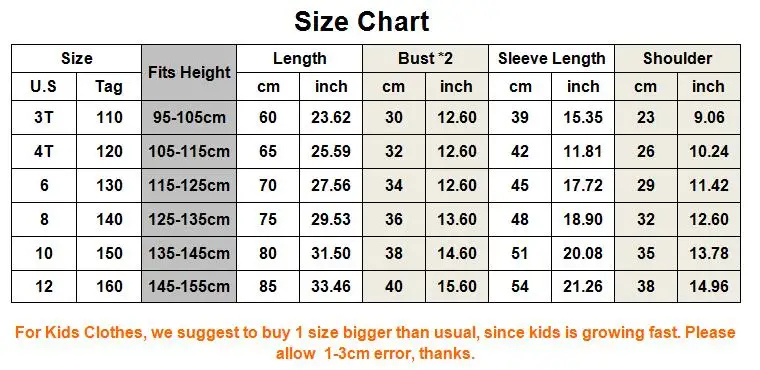 Chinese Kids Clothing Size Chart