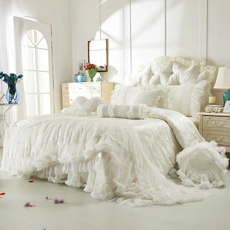 Luxury Satin Jacquard Bedding Sets Cotton Lace Bedclothes Queen King Size 4/8 Pcs Decorative Bedskirt+pillowcase+duvet Cover Set
Luxury Satin Jacquard Bedding Sets Cotton Lace Bedclothes Queen King Size 4/8 Pcs Decorative Bedskirt+pillowcase+duvet Cover Set