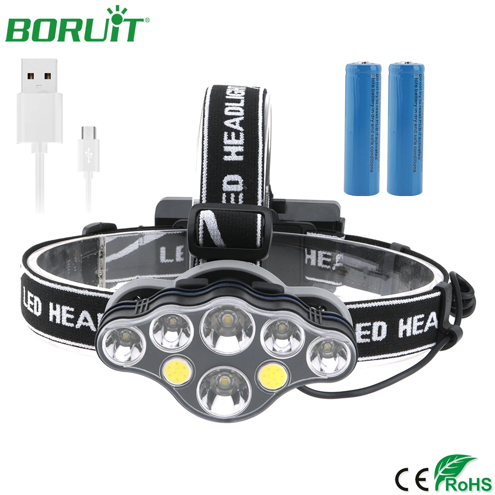 BORUiT Super Bright 8 LED Headlamp Flashlight USB Rechargeable Headlights Waterproof Camping Hunting Head Torch 18650 Batteries
BORUiT Super Bright 8 LED Headlamp Flashlight USB Rechargeable Headlights Waterproof Camping Hunting Head Torch 18650 Batteries