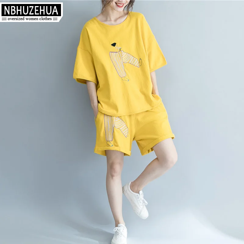 NBHUZEHUA A237 Women's Big Size Two Piece Cotton Cartoon Embroidery Summer Outfits For Women Yellow Top+Pants Suit 4XL 5XL 
NBHUZEHUA A237 Women's Big Size Two Piece Cotton Cartoon Embroidery Summer Outfits For Women Yellow Top+Pants Suit 4XL 5XL