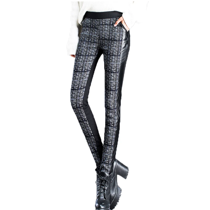 Winter Pants Women 2019 Vintage Plaid Female Bodycon Leggings Elastic High Waist Trousers Fleece Lady PU Patchwork Pencil Pants
Winter Pants Women 2019 Vintage Plaid Female Bodycon Leggings Elastic High Waist Trousers Fleece Lady PU Patchwork Pencil Pants