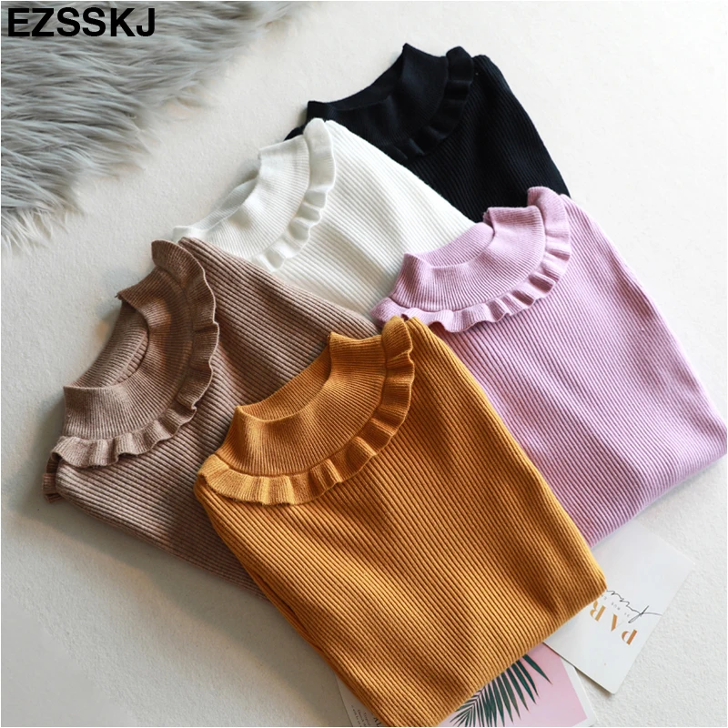 2018 NEW thin Ruffles o-neck spring Autumn Sweater pullovers Women Soft Knitted Pull female lady sweet sweater long sleeve top
2018 NEW thin Ruffles o-neck spring Autumn Sweater pullovers Women Soft Knitted Pull female lady sweet sweater long sleeve top