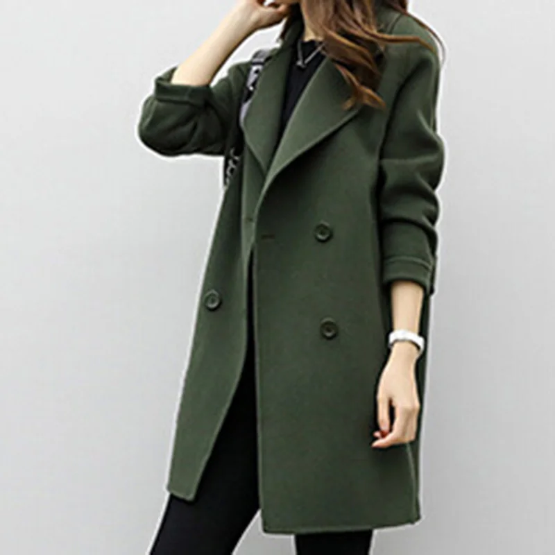 Female Autumn Winter Warm Wool Blends Women's Woolen Coat New Fashion Long Loose Double-breasted Slim Type Nine Points Sleeve
Female Autumn Winter Warm Wool Blends Women's Woolen Coat New Fashion Long Loose Double-breasted Slim Type Nine Points Sleeve