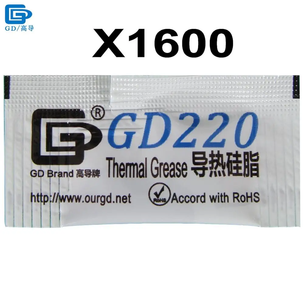 GD Brand Thermal Grease Paste Silicone Plaster GD220 Heat Sink Compound Gray 1600 Pieces Net Weight 0.5 Gram For CPU Cooler MB05
GD Brand Thermal Grease Paste Silicone Plaster GD220 Heat Sink Compound Gray 1600 Pieces Net Weight 0.5 Gram For CPU Cooler MB05