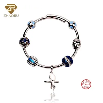 Zhaoru Authentique 925 Sterling Silver Bangle with Crystal Blue Enamel Bead Bracelet for Women Fashion Fine Jewelry Gift
Zhaoru Authentique 925 Sterling Silver Bangle with Crystal Blue Enamel Bead Bracelet for Women Fashion Fine Jewelry Gift