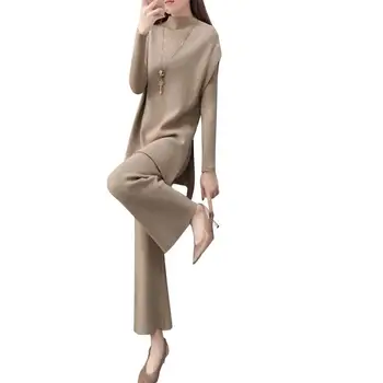 Knitted 2 Piece Set Women Long Sleeve Half Turtleneck Slit Long Sweater Tops+Vest With Wide Leg Pants Casual 2019 New Sets J128
Knitted 2 Piece Set Women Long Sleeve Half Turtleneck Slit Long Sweater Tops+Vest With Wide Leg Pants Casual 2019 New Sets J128