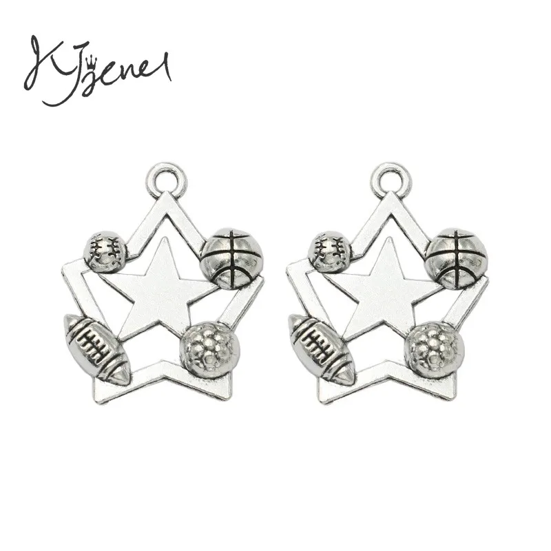 4pcs Antique Silver Plated Basketball Soccer Star Charm Pendant fit Bracelet Necklace Jewelry DIY Making Accessories 30x24mm | Украшения и