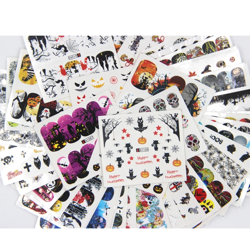 48 sheets Halloween Theme Nail Water Decals Skull Pumpkin Bat Nail Art Stickers Transfer Sticker Decals Manicure Decoration
48 sheets Halloween Theme Nail Water Decals Skull Pumpkin Bat Nail Art Stickers Transfer Sticker Decals Manicure Decoration