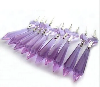 

10pcs/Lot One Lilac 38mm Crystal U-Drop Pendant With 14mm Octagonal Bead Crystal In Light Chandelier Part Free Shipping