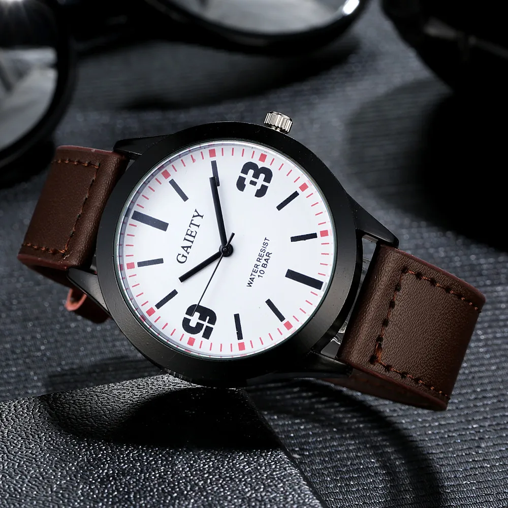 Mens Watches Top Brand Luxury Men Leather Band Analog Quartz Round Wrist Watch relogio masculino Montre Homme #03 |