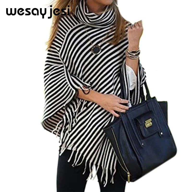 Womens Capes And Ponchoes Autumn 2018 Winter black white striped Women Tassel Pullovers Plus Size Women Knitted Sweater
Womens Capes And Ponchoes Autumn 2018 Winter black white striped Women Tassel Pullovers Plus Size Women Knitted Sweater