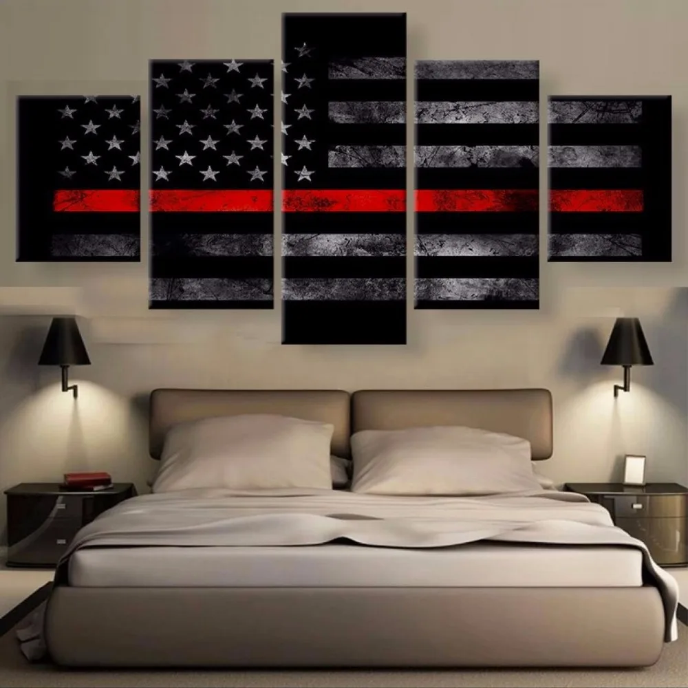 5 Piece HD Print Large Thin Red Line American Flag Poster Paintings on Canvas Wall Art for Home Decorations Decor Artwork | Дом и сад