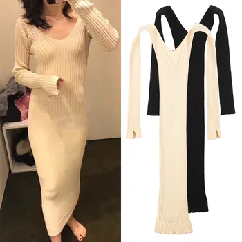 New the spring 2018 v-neck long shoulder sleeve split long sleeve knit cultivate morality dress
New the spring 2018 v-neck long shoulder sleeve split long sleeve knit cultivate morality dress