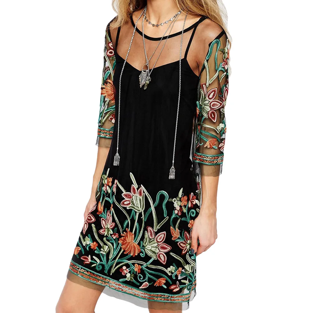 Boho Floral Embroidery Sheer Dress Women Sexy Flower Mesh Plus Size Dress Two Piece Spaghetti Strap Summer Mini T-Shirt Dress
Boho Floral Embroidery Sheer Dress Women Sexy Flower Mesh Plus Size Dress Two Piece Spaghetti Strap Summer Mini T-Shirt Dress