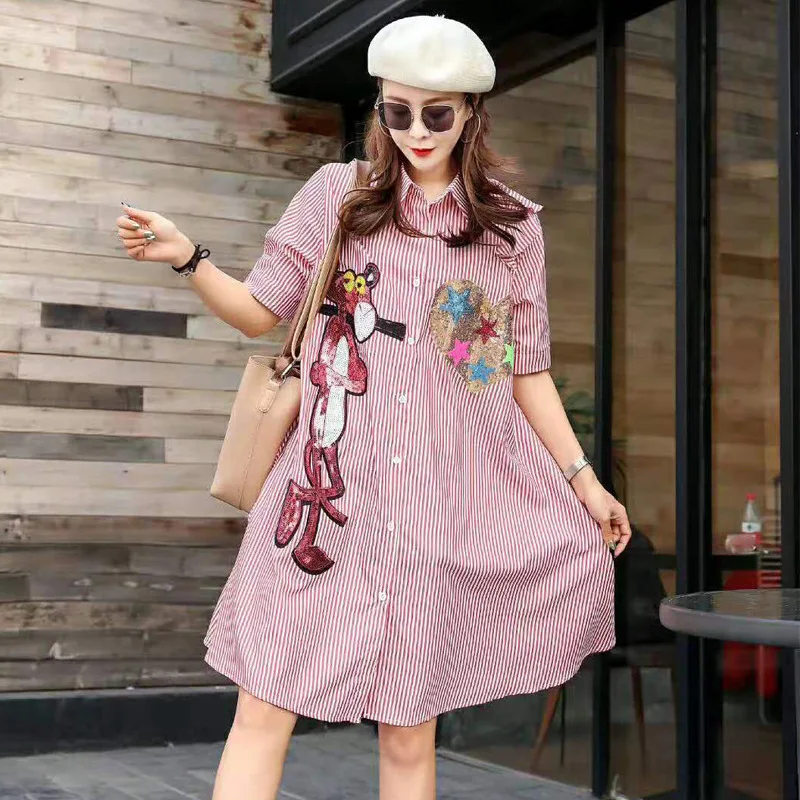 2019 summer new tide brand pink leopard sequin shirt women's long loose casual cardigan short-sleeved striped shirt
2019 summer new tide brand pink leopard sequin shirt women's long loose casual cardigan short-sleeved striped shirt