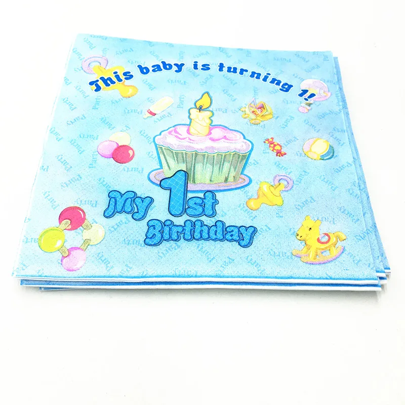 Фото 20pcs/lot boy's first birthday party decoration baby shower napkins kids 1st theme | Дом и сад