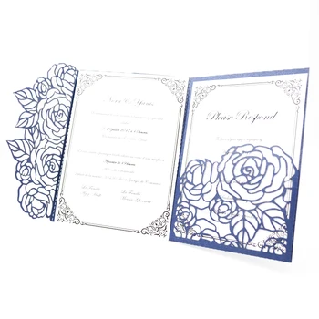 Tri-fold rose high design wedding decoration laser cut pocket luxury invitation cards
Tri-fold rose high design wedding decoration laser cut pocket luxury invitation cards
