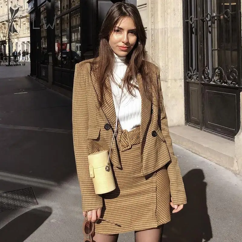 NLW Plaid Two Piece Set Women 2019 Winter Blazer Jacket Two Piece Outfits Autumn Streetwear Blazer Skirt Elegant Office Sets
NLW Plaid Two Piece Set Women 2019 Winter Blazer Jacket Two Piece Outfits Autumn Streetwear Blazer Skirt Elegant Office Sets