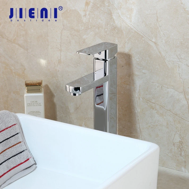 

JIENI Tall Soild Brass Chrome Polish Hoses Deck Mount Single Handle Spray Spout Wash Basin Sink Vessel Tap Mixer Faucet