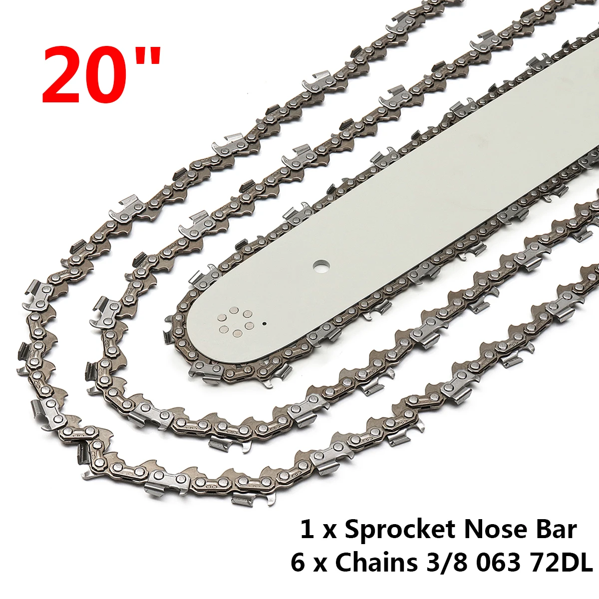 20 Inch Chain Saw Bar 6pcs Chain 3/8 72DL .063 Inch Combo for STIHL Chainsaw Sprocket Nose Bar Chains Kit Garden Power Tools Set
20 Inch Chain Saw Bar 6pcs Chain 3/8 72DL .063 Inch Combo for STIHL Chainsaw Sprocket Nose Bar Chains Kit Garden Power Tools Set