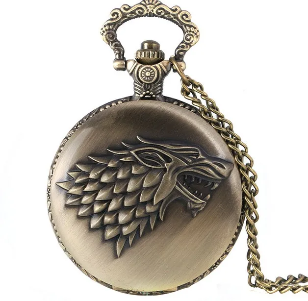 Retro Bronze Game Of Thrones Stark House Wolf Pocket Watch Necklace Quartz Fob Antique Clock Chain Pendant Men Women Gift P2258
Retro Bronze Game Of Thrones Stark House Wolf Pocket Watch Necklace Quartz Fob Antique Clock Chain Pendant Men Women Gift P2258