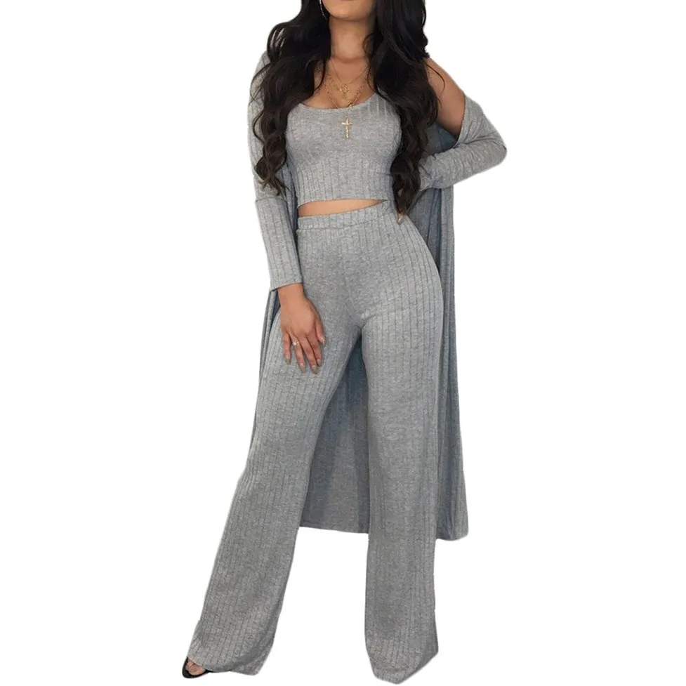 2018 Autumn Winter Casual Three Piece Set Crop Tops Vest And High Waist Wide Leg Pant Long Sleeve Cloak Sexy 3 Piece Outfit
2018 Autumn Winter Casual Three Piece Set Crop Tops Vest And High Waist Wide Leg Pant Long Sleeve Cloak Sexy 3 Piece Outfit