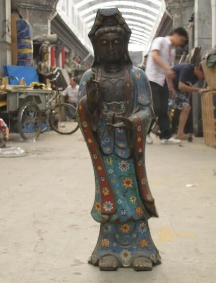 bi002721 38"Huge China 100% pure Bronze cloisonne Kwan yin Bodhisattva Buddha statue