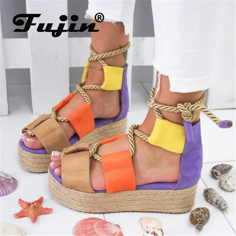Fujin Summer Espadrilles Women Flat Sandals 3CM Heel Fish Mouth Sandals Dropshipping Woman Hemp Lace Up Women Platform Sandals
Fujin Summer Espadrilles Women Flat Sandals 3CM Heel Fish Mouth Sandals Dropshipping Woman Hemp Lace Up Women Platform Sandals