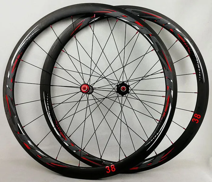 Excellent 700C Wheelset Carbon Wheels Road Bike Tubeless Wheel V/C Brake Profile 38-40-50-55mm Depth Clincher Carbon Rim Direct-pull 18