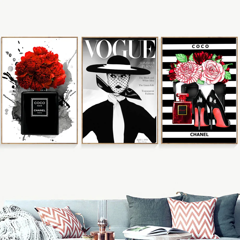 

Vogue Woman Fashion Perfume Heels Wall Art Canvas Painting Nordic Posters And Prints Wall Pictures For Living Room Salon Decor