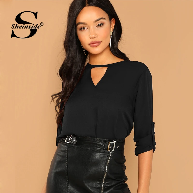 Sheinside V Cut Neck Roll Tab Sleeve Top Women Long Sleeve Black Blouse Shirt 2019 Casual Womens Tops Ladies Office Blouses
Sheinside V Cut Neck Roll Tab Sleeve Top Women Long Sleeve Black Blouse Shirt 2019 Casual Womens Tops Ladies Office Blouses