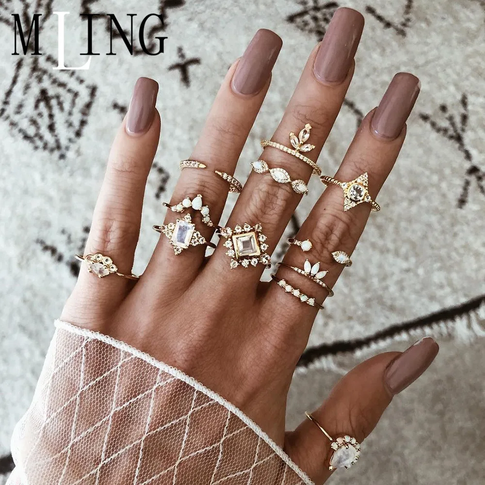 MLING 12 Pcs/Set Vintage Gold Crystal Geometric Rings Fashion Square Water Drop Crown Opal Ring Set For Women
MLING 12 Pcs/Set Vintage Gold Crystal Geometric Rings Fashion Square Water Drop Crown Opal Ring Set For Women