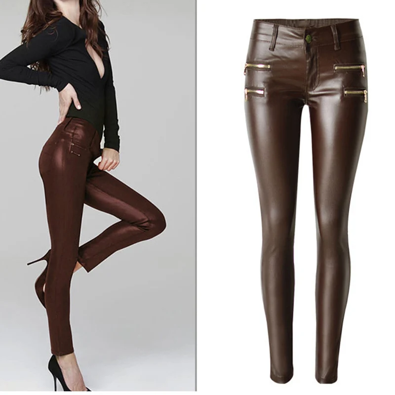 New Fashion Women's Brown Low-waist Elastic Pencil Pants Trousers Sexy Tight PU Coating imitate Leather Pants with Plus Size
New Fashion Women's Brown Low-waist Elastic Pencil Pants Trousers Sexy Tight PU Coating imitate Leather Pants with Plus Size