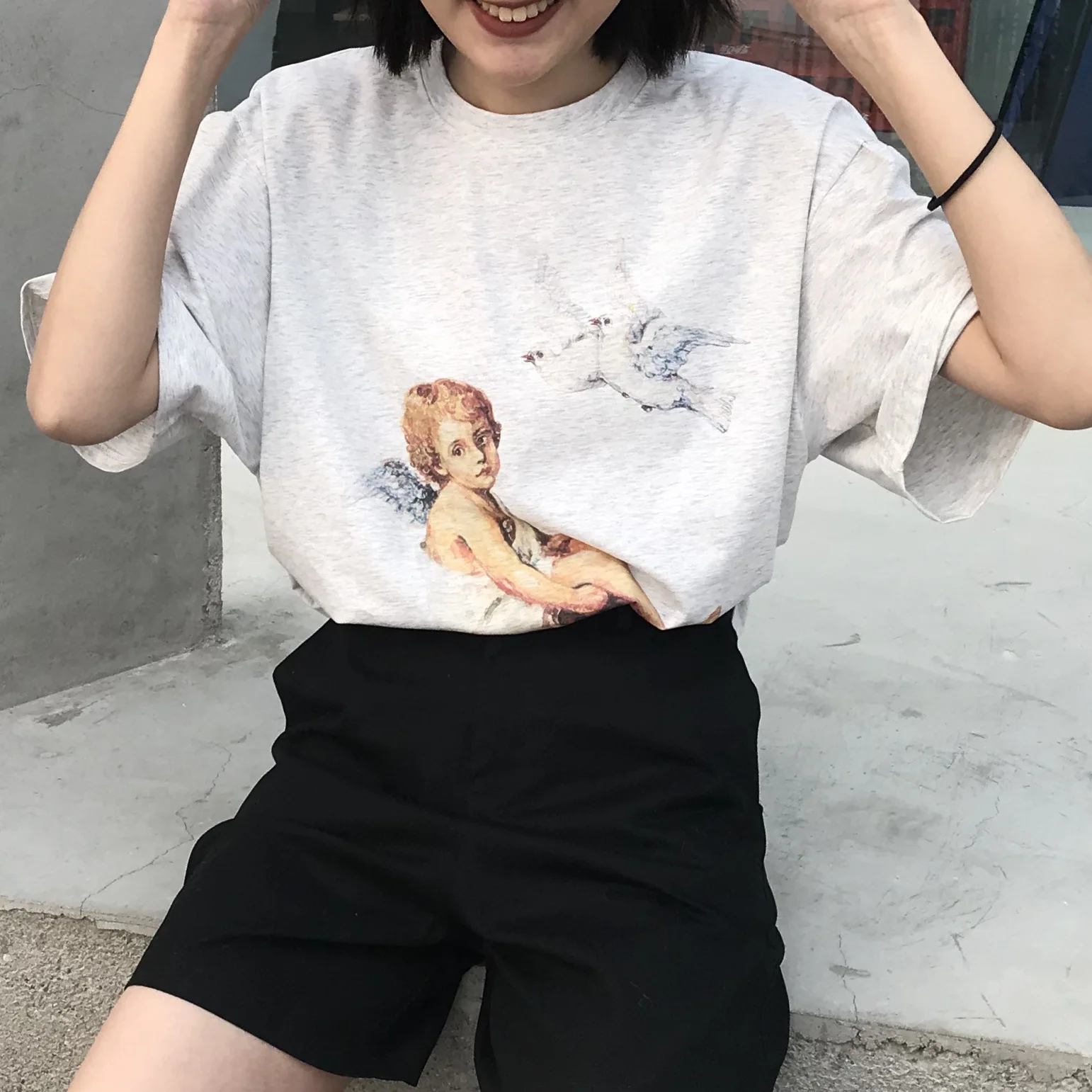 Harajuku T-shirt Women Summer Short Sleeve Cotton Loose Tees Women Vintage Angel Tee Streetwear Tops 
Harajuku T-shirt Women Summer Short Sleeve Cotton Loose Tees Women Vintage Angel Tee Streetwear Tops