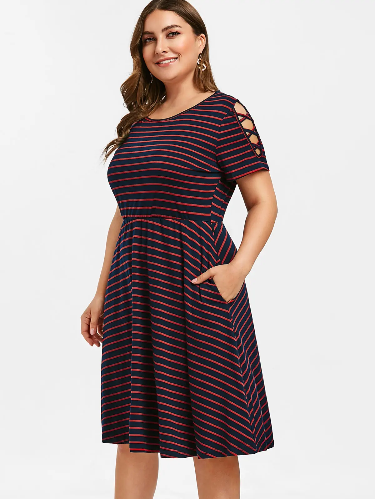Wipalo Plus Size Striped A Line Dress Criss Cross Sleeve Elastic Waist Dress Summer Casual Work Dresses Women Dress Vestidos
Wipalo Plus Size Striped A Line Dress Criss Cross Sleeve Elastic Waist Dress Summer Casual Work Dresses Women Dress Vestidos