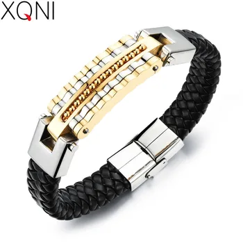 XQNI Black Leather Bracelet Men Charm Bangle Stainless Steel Fashion New Men Jewelry Rock Chunky Leather Men's Bracelets
XQNI Black Leather Bracelet Men Charm Bangle Stainless Steel Fashion New Men Jewelry Rock Chunky Leather Men's Bracelets