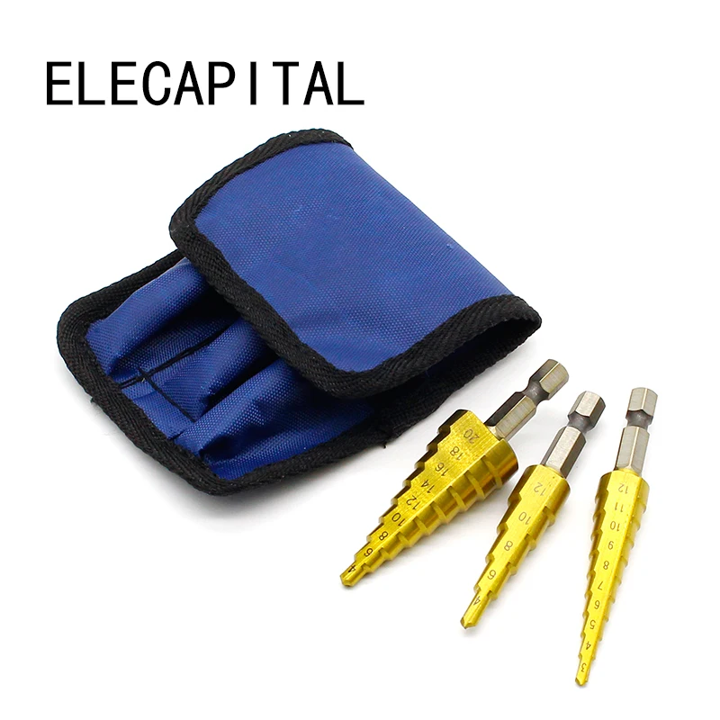 3pcs Hss Steel Titanium Step Drill Bits 3-12mm 4-12mm 4-20mm Step Cone Cutting Tools Steel Woodworking Wood Metal Drilling Set
3pcs Hss Steel Titanium Step Drill Bits 3-12mm 4-12mm 4-20mm Step Cone Cutting Tools Steel Woodworking Wood Metal Drilling Set